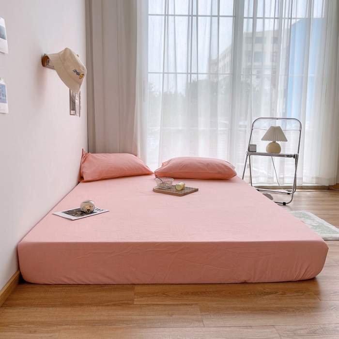 91家纺网 家纺一手货源 找家纺 安莱生活 2021新款全棉水洗棉单床笠 纯粉