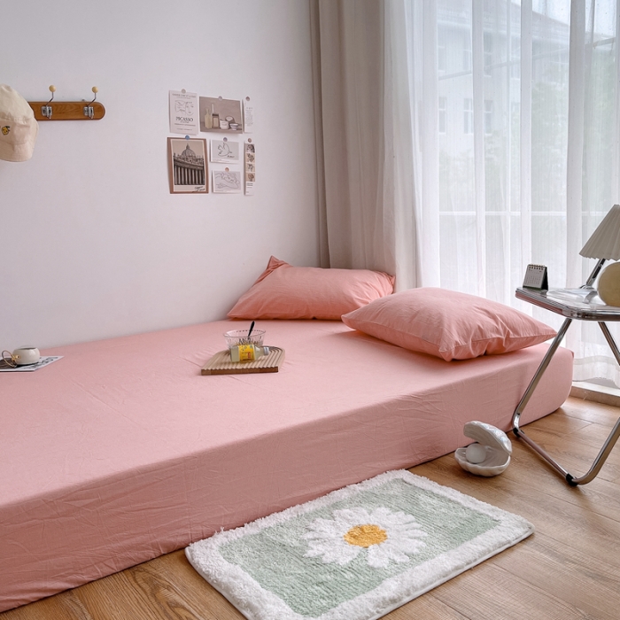 91家纺网 家纺一手货源 找家纺 安莱生活 2021新款全棉水洗棉单床笠 纯粉