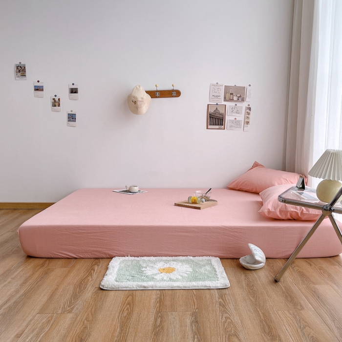 91家纺网 家纺一手货源 找家纺 安莱生活 2021新款全棉水洗棉单床笠 纯粉