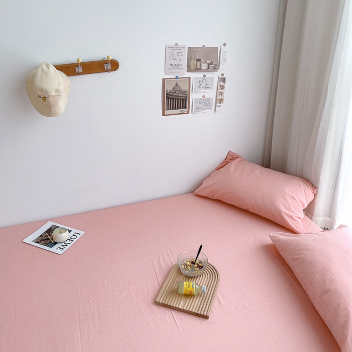 91家纺网 家纺一手货源 找家纺 安莱生活 2021新款全棉水洗棉单床笠 纯粉