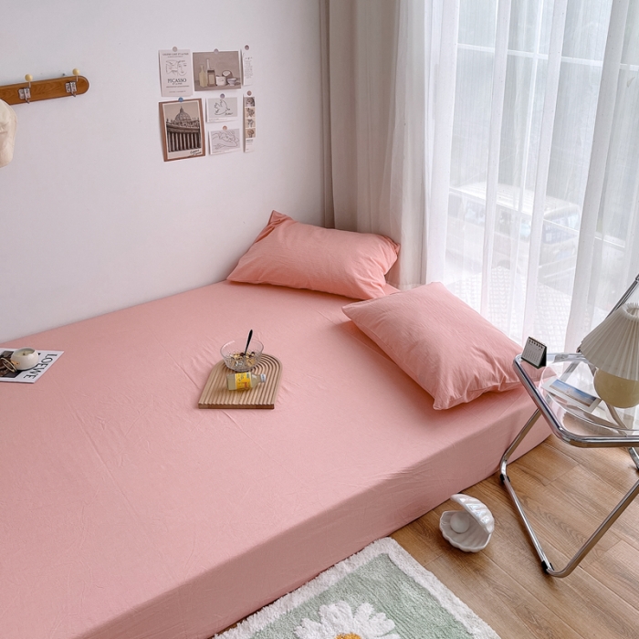 91家纺网 家纺一手货源 找家纺 安莱生活 2021新款全棉水洗棉单床笠 纯粉