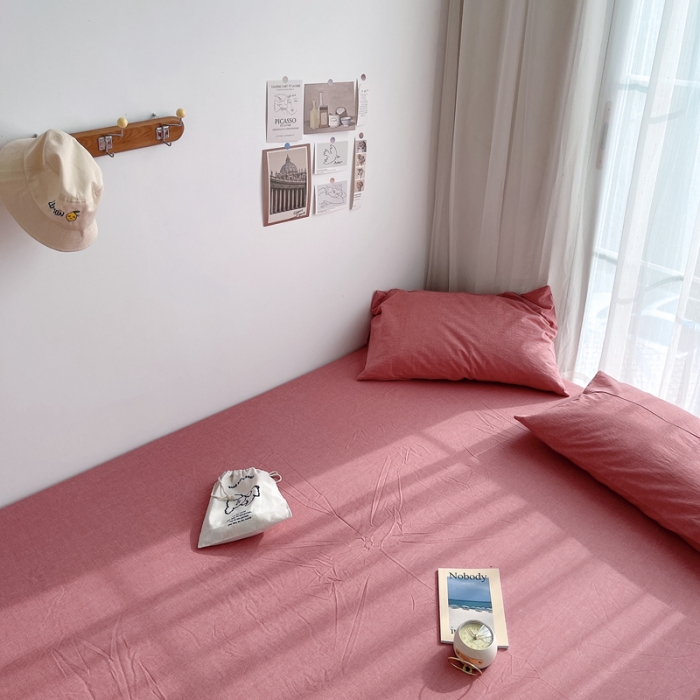 91家纺网 家纺一手货源 找家纺 安莱生活 2021新款全棉水洗棉单床笠 大红