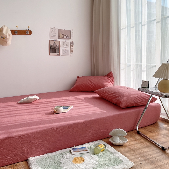 91家纺网 家纺一手货源 找家纺 安莱生活 2021新款全棉水洗棉单床笠 大红