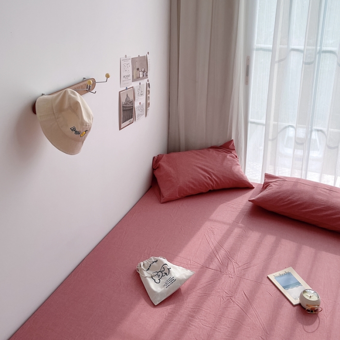 91家纺网 家纺一手货源 找家纺 安莱生活 2021新款全棉水洗棉单床笠 大红