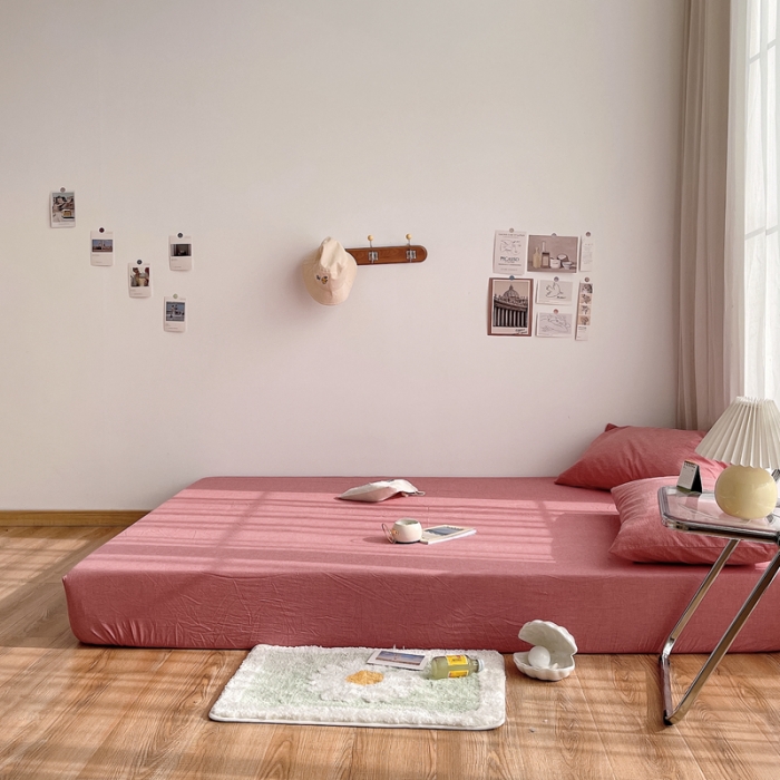 91家纺网 家纺一手货源 找家纺 安莱生活 2021新款全棉水洗棉单床笠 大红