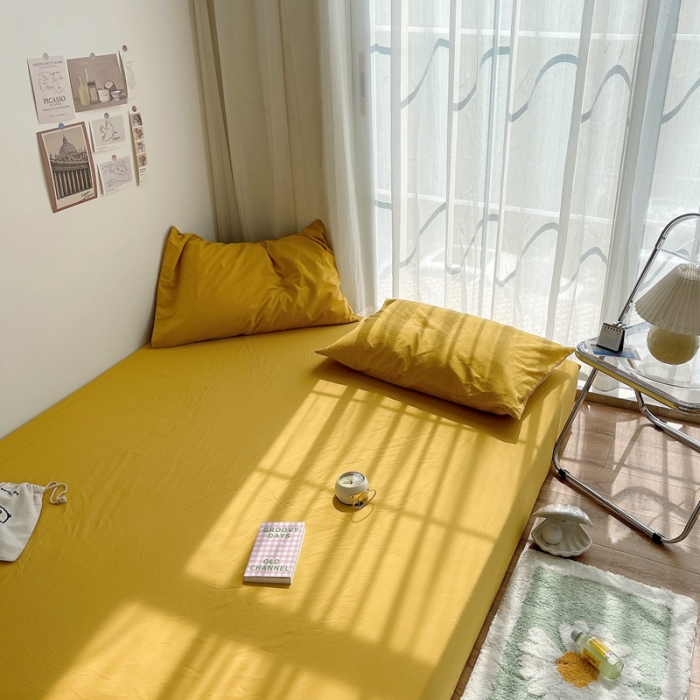 91家纺网 家纺一手货源 找家纺 安莱生活 2021新款全棉水洗棉单床笠 姜黄