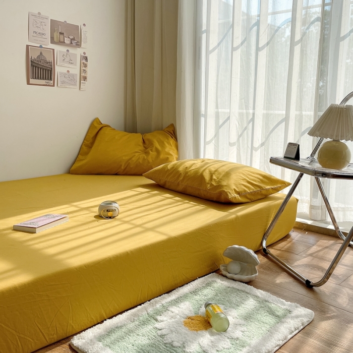 91家纺网 家纺一手货源 找家纺 安莱生活 2021新款全棉水洗棉单床笠 姜黄