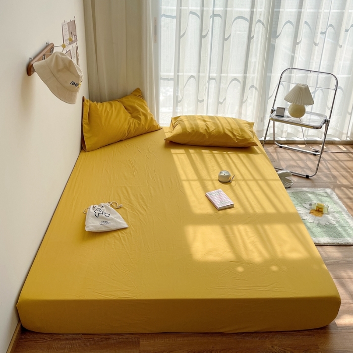 91家纺网 家纺一手货源 找家纺 安莱生活 2021新款全棉水洗棉单床笠 姜黄