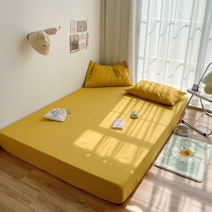 91家纺网 家纺一手货源 找家纺 安莱生活 2021新款全棉水洗棉单床笠 姜黄