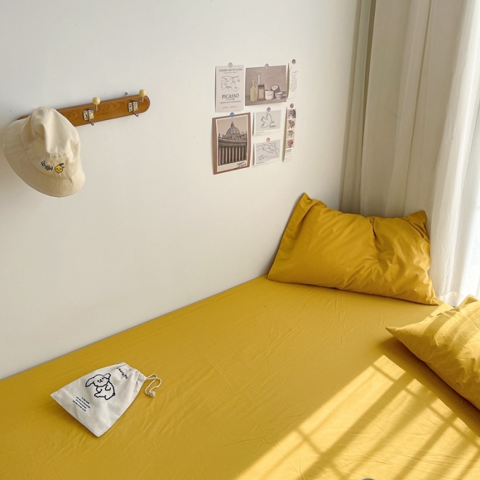 91家纺网 家纺一手货源 找家纺 安莱生活 2021新款全棉水洗棉单床笠 姜黄