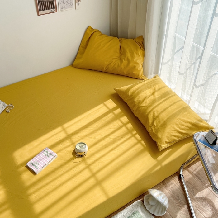 91家纺网 家纺一手货源 找家纺 安莱生活 2021新款全棉水洗棉单床笠 姜黄