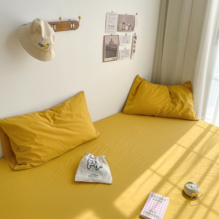 91家纺网 家纺一手货源 找家纺 安莱生活 2021新款全棉水洗棉单床笠 姜黄