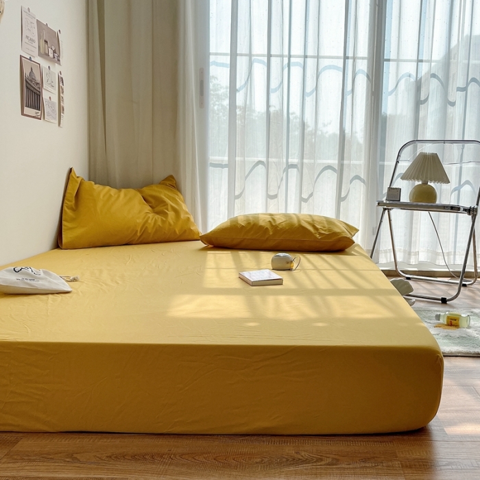 91家纺网 家纺一手货源 找家纺 安莱生活 2021新款全棉水洗棉单床笠 姜黄