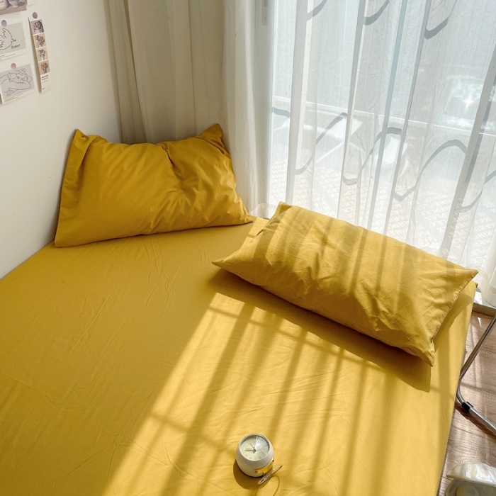 91家纺网 家纺一手货源 找家纺 安莱生活 2021新款全棉水洗棉单床笠 姜黄