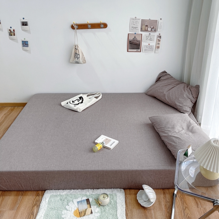 91家纺网 家纺一手货源 找家纺 安莱生活 2021新款全棉水洗棉单床笠 咖啡