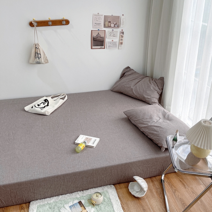 91家纺网 家纺一手货源 找家纺 安莱生活 2021新款全棉水洗棉单床笠 咖啡