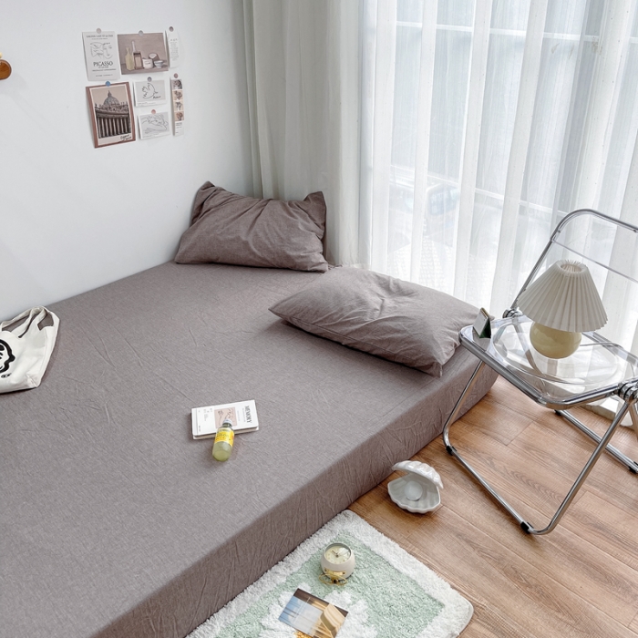 91家纺网 家纺一手货源 找家纺 安莱生活 2021新款全棉水洗棉单床笠 咖啡