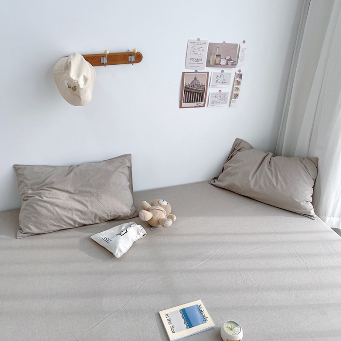 91家纺网 家纺一手货源 找家纺 安莱生活 2021新款全棉水洗棉单床笠 卡其