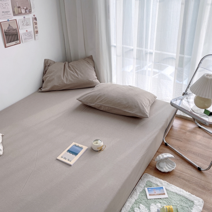 91家纺网 家纺一手货源 找家纺 安莱生活 2021新款全棉水洗棉单床笠 卡其