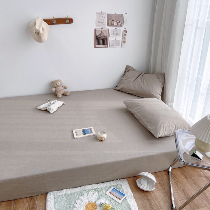 91家纺网 家纺一手货源 找家纺 安莱生活 2021新款全棉水洗棉单床笠 卡其