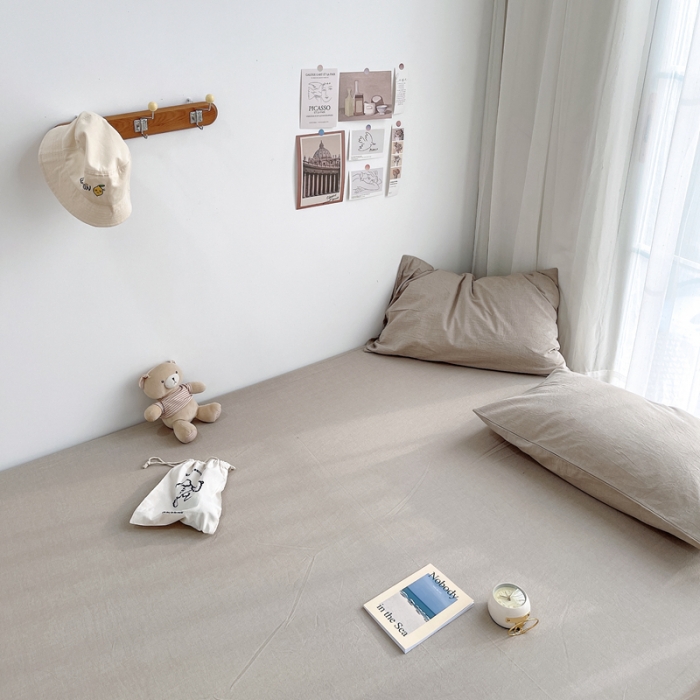 91家纺网 家纺一手货源 找家纺 安莱生活 2021新款全棉水洗棉单床笠 卡其