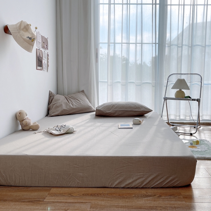 91家纺网 家纺一手货源 找家纺 安莱生活 2021新款全棉水洗棉单床笠 卡其