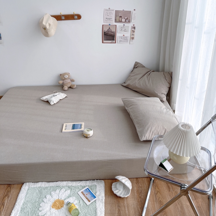 91家纺网 家纺一手货源 找家纺 安莱生活 2021新款全棉水洗棉单床笠 卡其