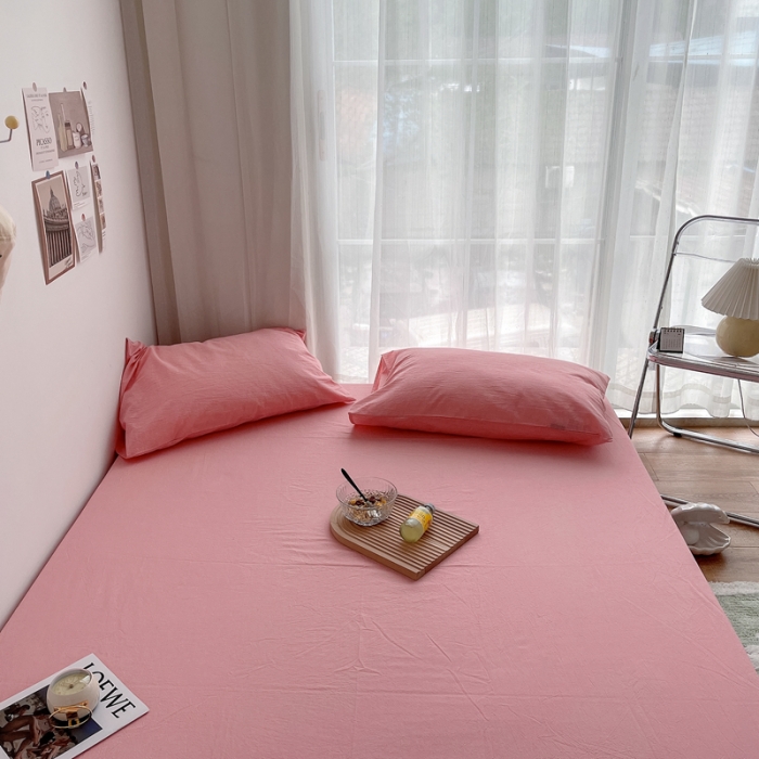 91家纺网 家纺一手货源 找家纺 安莱生活 2021新款全棉水洗棉单床笠 玫粉