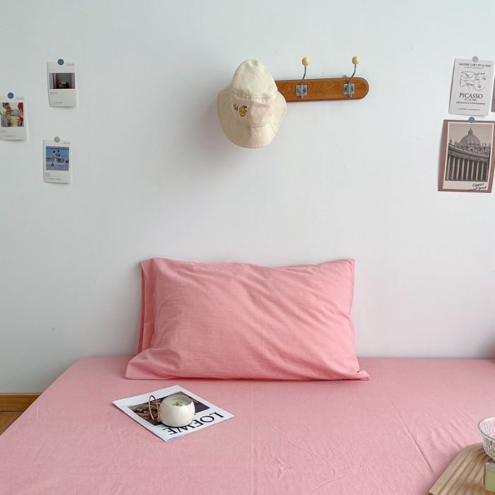 91家纺网 家纺一手货源 找家纺 安莱生活 2021新款全棉水洗棉单床笠 玫粉