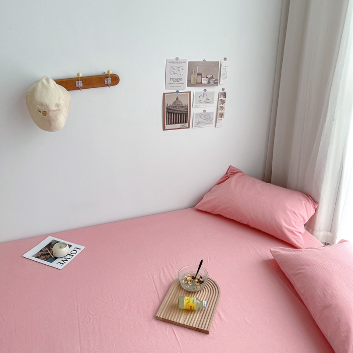 91家纺网 家纺一手货源 找家纺 安莱生活 2021新款全棉水洗棉单床笠 玫粉