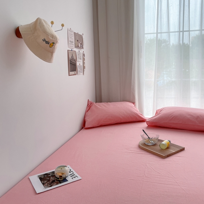 91家纺网 家纺一手货源 找家纺 安莱生活 2021新款全棉水洗棉单床笠 玫粉