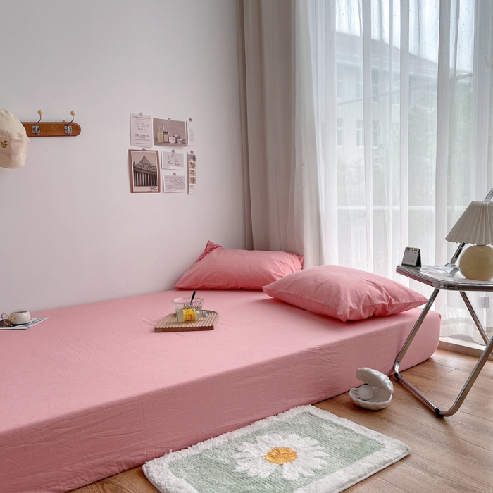 91家纺网 家纺一手货源 找家纺 安莱生活 2021新款全棉水洗棉单床笠 玫粉