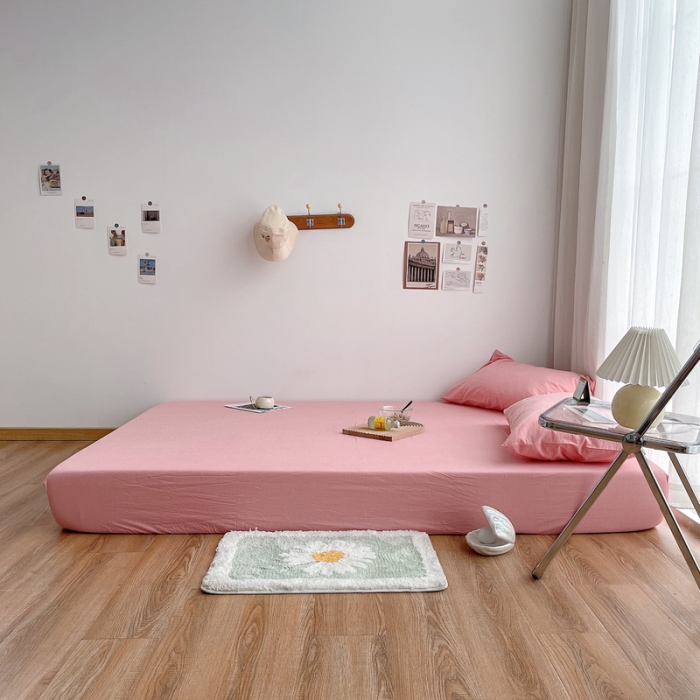 91家纺网 家纺一手货源 找家纺 安莱生活 2021新款全棉水洗棉单床笠 玫粉