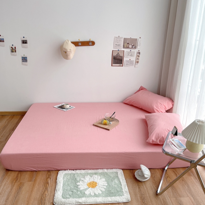 91家纺网 家纺一手货源 找家纺 安莱生活 2021新款全棉水洗棉单床笠 玫粉