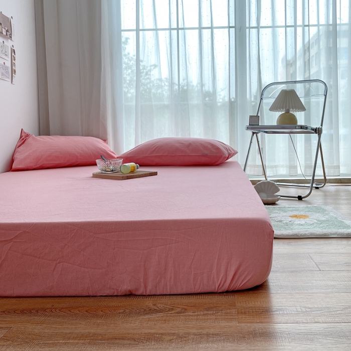 91家纺网 家纺一手货源 找家纺 安莱生活 2021新款全棉水洗棉单床笠 玫粉