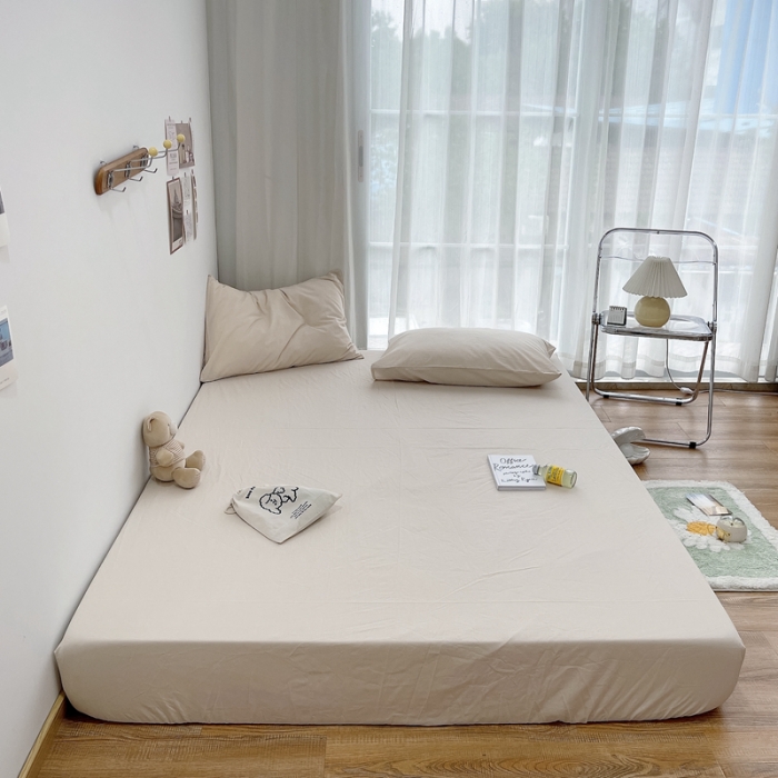 91家纺网 家纺一手货源 找家纺 安莱生活 2021新款全棉水洗棉单床笠 米白