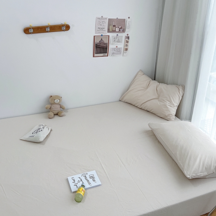 91家纺网 家纺一手货源 找家纺 安莱生活 2021新款全棉水洗棉单床笠 米白