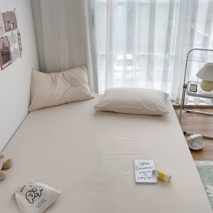 91家纺网 家纺一手货源 找家纺 安莱生活 2021新款全棉水洗棉单床笠 米白