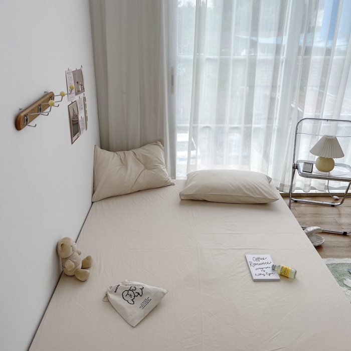 91家纺网 家纺一手货源 找家纺 安莱生活 2021新款全棉水洗棉单床笠 米白