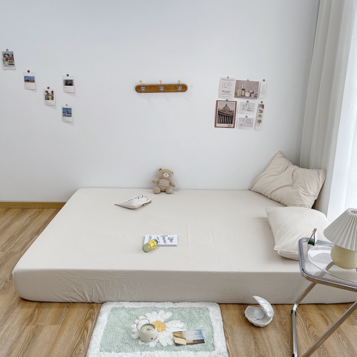 91家纺网 家纺一手货源 找家纺 安莱生活 2021新款全棉水洗棉单床笠 米白