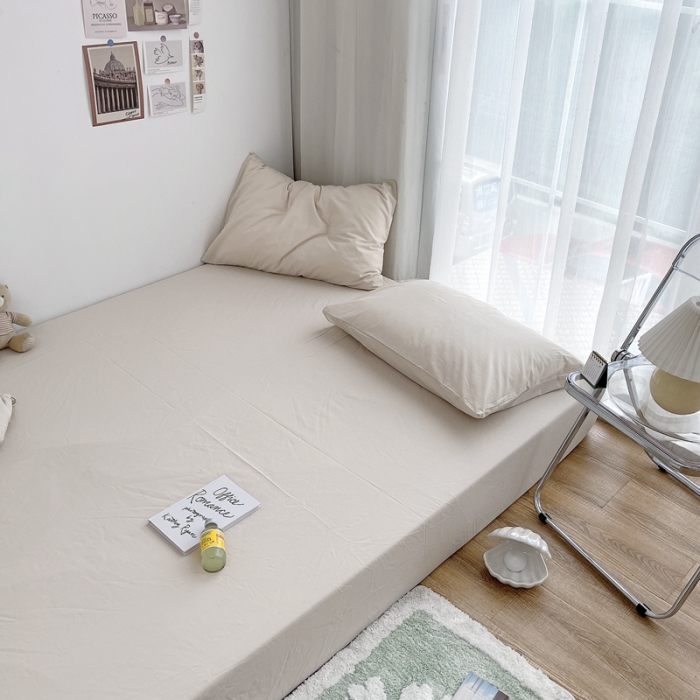 91家纺网 家纺一手货源 找家纺 安莱生活 2021新款全棉水洗棉单床笠 米白