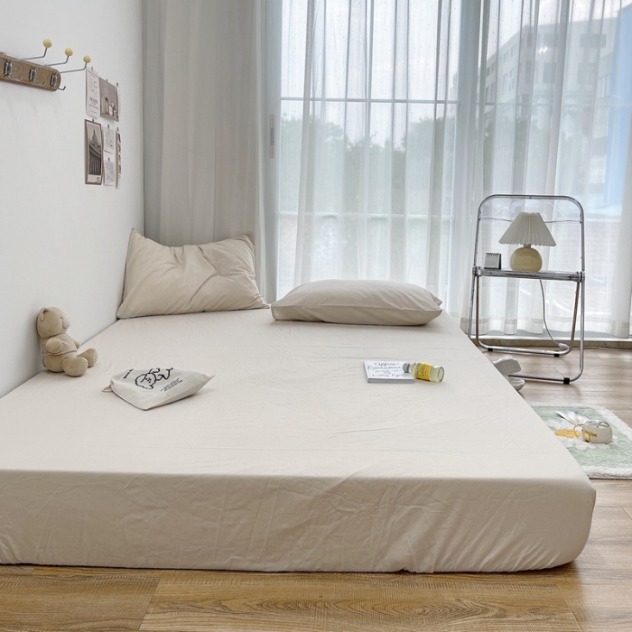 91家纺网 家纺一手货源 找家纺 安莱生活 2021新款全棉水洗棉单床笠 米白