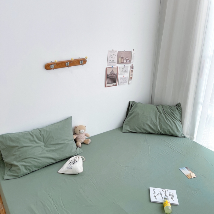 91家纺网 家纺一手货源 找家纺 安莱生活 2021新款全棉水洗棉单床笠 抹茶