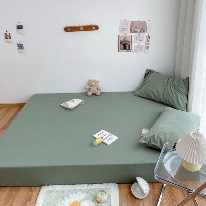 91家纺网 家纺一手货源 找家纺 安莱生活 2021新款全棉水洗棉单床笠 抹茶