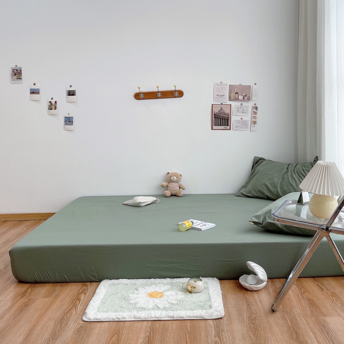 91家纺网 家纺一手货源 找家纺 安莱生活 2021新款全棉水洗棉单床笠 抹茶