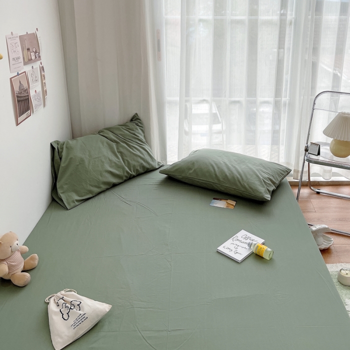 91家纺网 家纺一手货源 找家纺 安莱生活 2021新款全棉水洗棉单床笠 抹茶