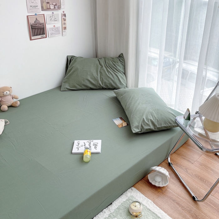 91家纺网 家纺一手货源 找家纺 安莱生活 2021新款全棉水洗棉单床笠 抹茶