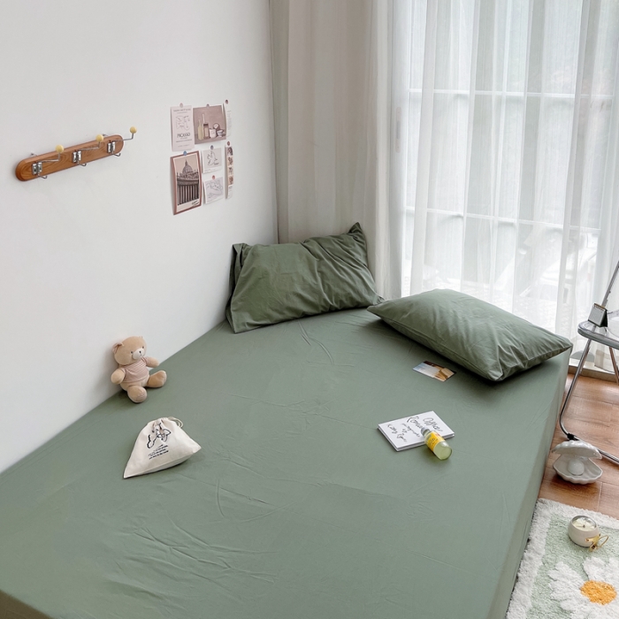 91家纺网 家纺一手货源 找家纺 安莱生活 2021新款全棉水洗棉单床笠 抹茶