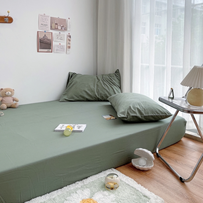 91家纺网 家纺一手货源 找家纺 安莱生活 2021新款全棉水洗棉单床笠 抹茶