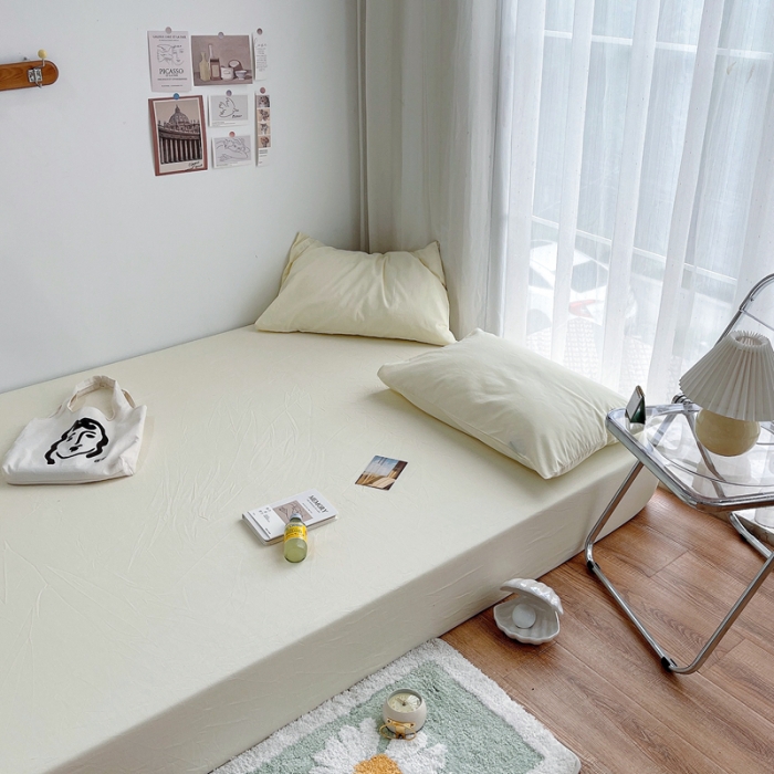 91家纺网 家纺一手货源 找家纺 安莱生活 2021新款全棉水洗棉单床笠 奶黄